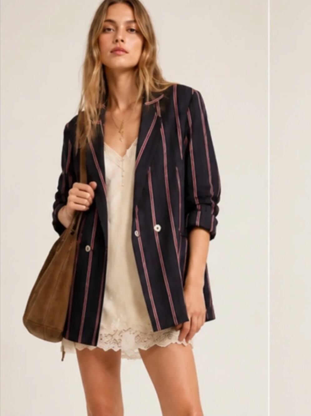 The Great. Pinstripe Academy Blazer in Oxford Stripe Blue Red Dark Academia